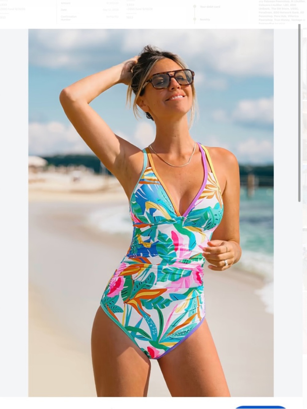 New Cupshe Women Medium Paradise Bloom Tropical One-Piece Swimsuit
